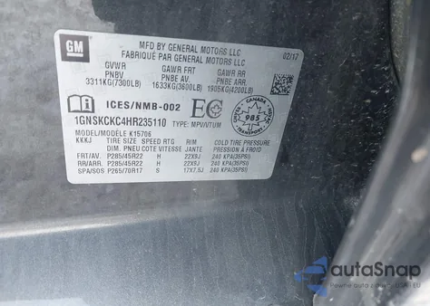 2017 Chevrolet Tahoe Premier z USA, uszkodzony, nr VIN 1GNSKCKC4HR235110